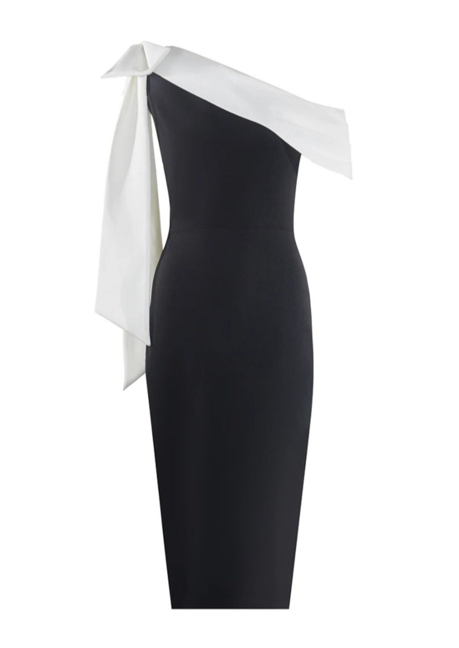 Dames Zwart Wit Midi Gala Jurk - Collette