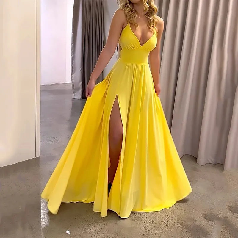 Dames Zomerjurk Split Maxi Jurk met Bretels - Mode Vibes