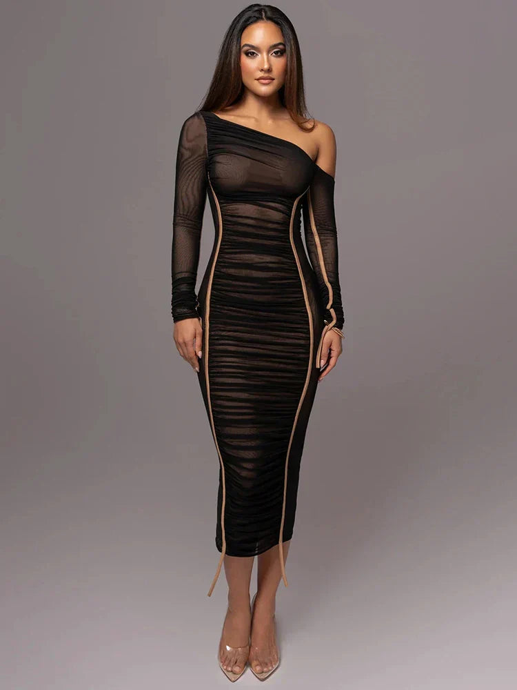 Dames midi bodycon jurk met ruches - Lillia