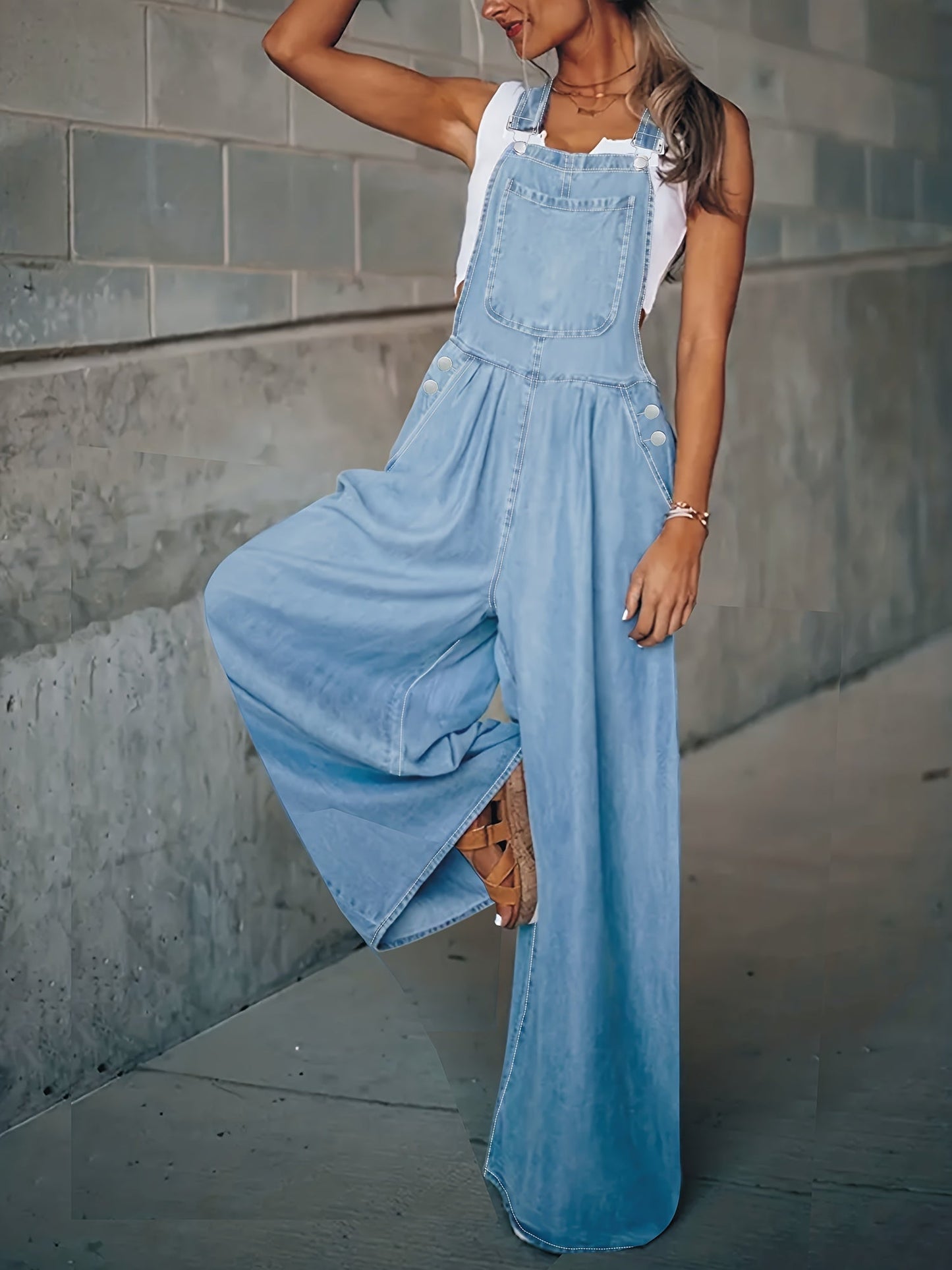 Dames Wijde Denim Overall Losse Zomerbrook - Mode Vibes