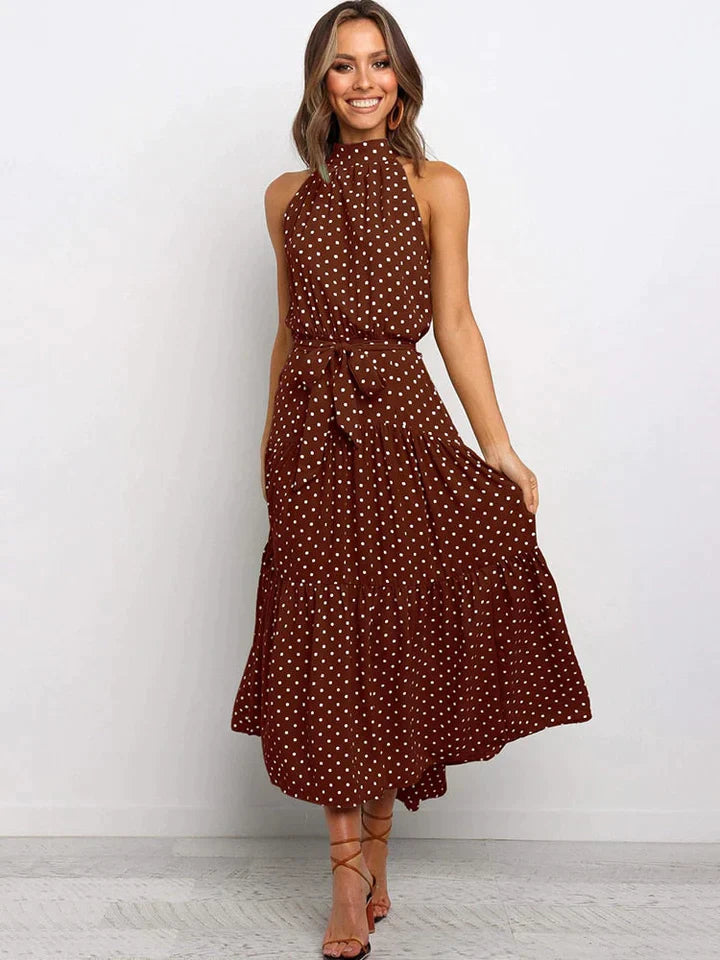 Dames zomerjurk met stippenprint Halter Slim Fit - Emma