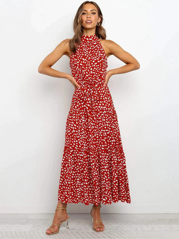 Dames zomerjurk met stippenprint Halter Slim Fit - Emma