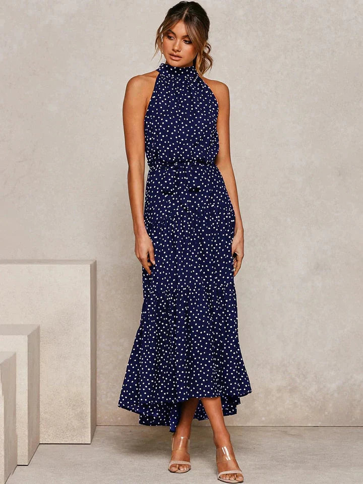 Dames zomerjurk met stippenprint Halter Slim Fit - Emma
