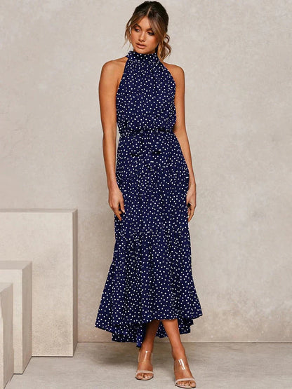 Dames zomerjurk met stippenprint Halter Slim Fit - Emma