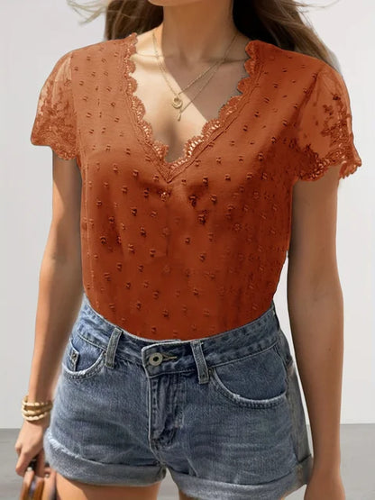 Dames Zomer Blouses - Elegante V-hals en Korte Mouwen