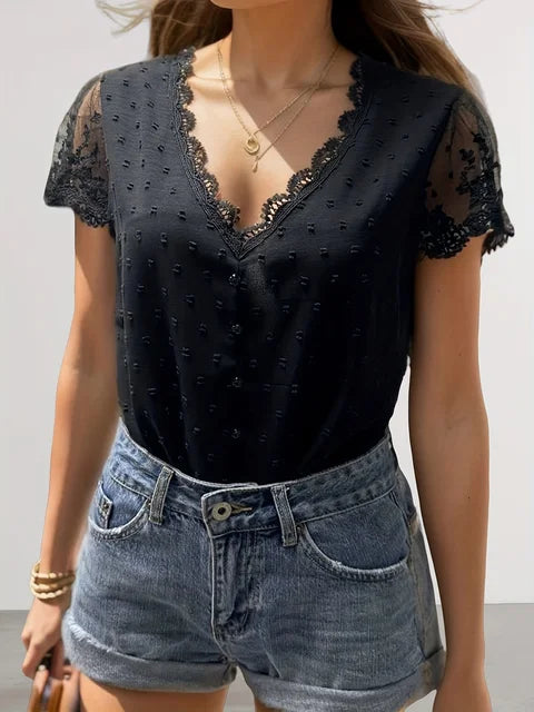Dames Zomer Blouses - Elegante V-hals en Korte Mouwen