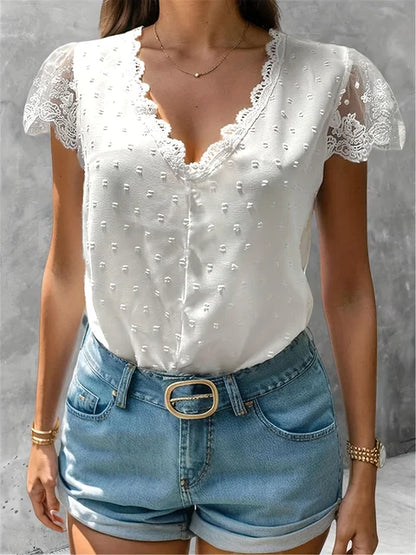 Dames Zomer Blouses - Elegante V-hals en Korte Mouwen