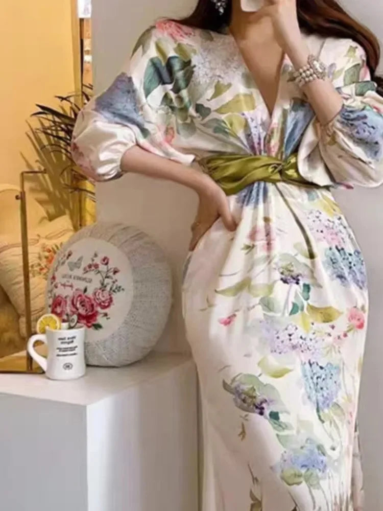 Bella Moda Bloemrijke Vintage Midi Jurk