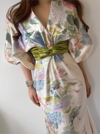 Bella Moda Bloemrijke Vintage Midi Jurk