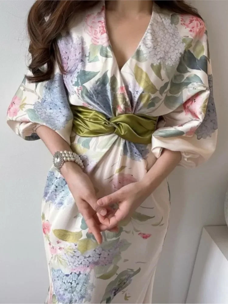 Bella Moda Bloemrijke Vintage Midi Jurk