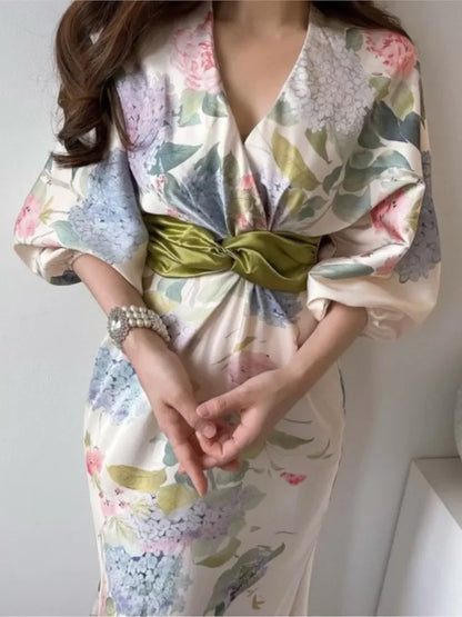 Bella Moda Bloemrijke Vintage Midi Jurk