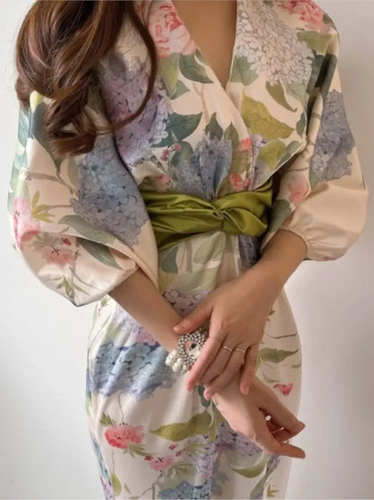Bella Moda Bloemrijke Vintage Midi Jurk