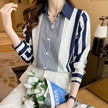 Blauwe Gestreepte Blouse van ChicElegance