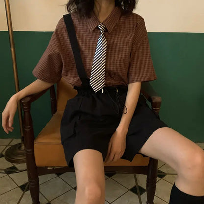 Deeptown Stijlvolle Zomerse Oversized Geruite Blouses voor Vrouwen