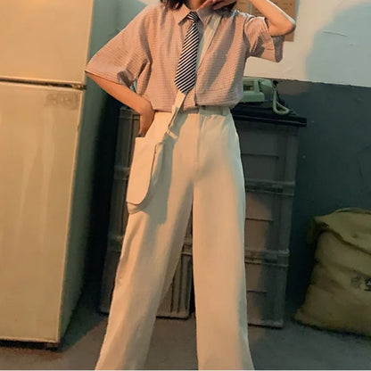 Deeptown Stijlvolle Zomerse Oversized Geruite Blouses voor Vrouwen