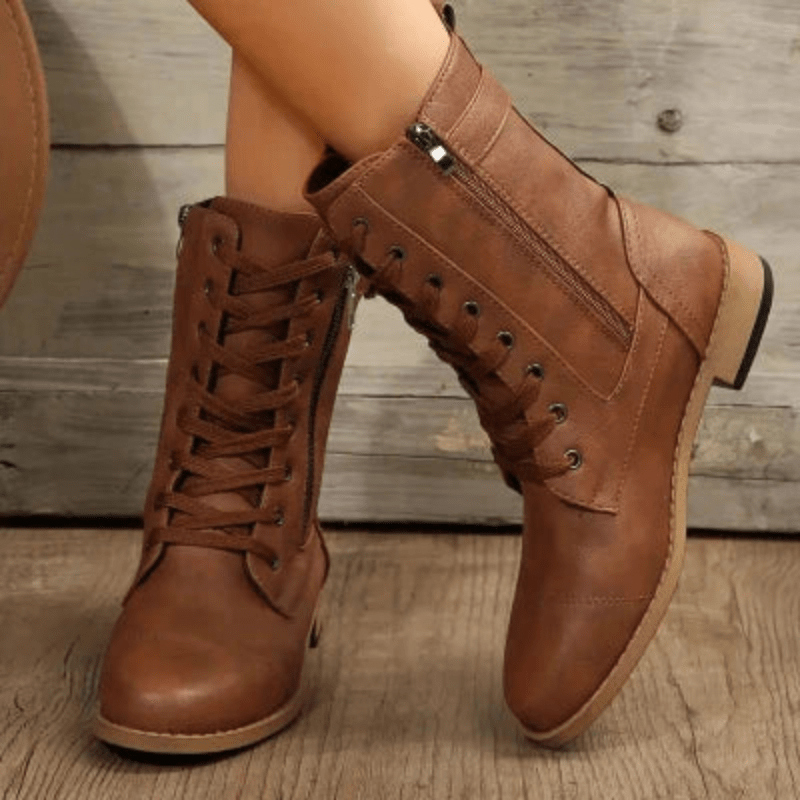 Dames Laarzen Chunky Hak Comfortabel Leer - Mode Vibes