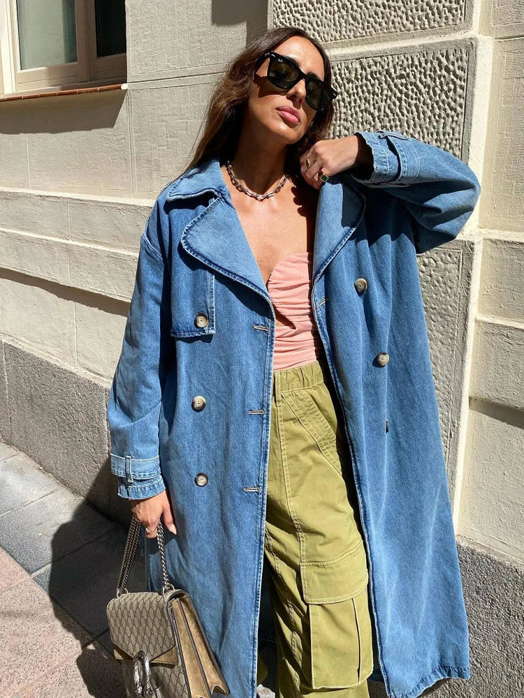 Blauwe Jeans Trenchcoat voor Dames