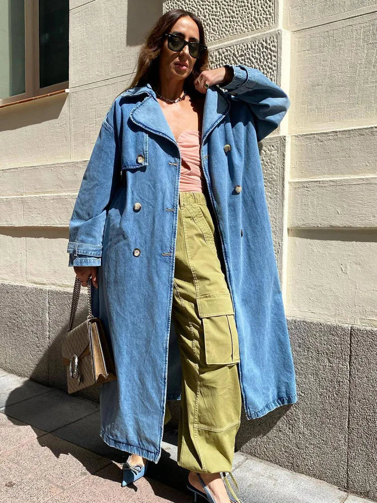 Blauwe Jeans Trenchcoat voor Dames - Mode Vibes
