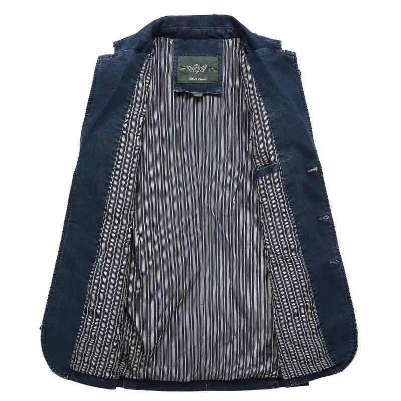 Denim blazer met reverskraag en opgestikte zakken