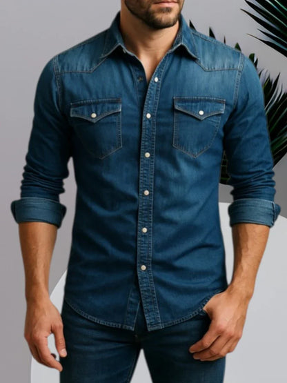 Heren Denim Overhemd Klassiek en Gemakkelijk te Combineren - Mode Vibes