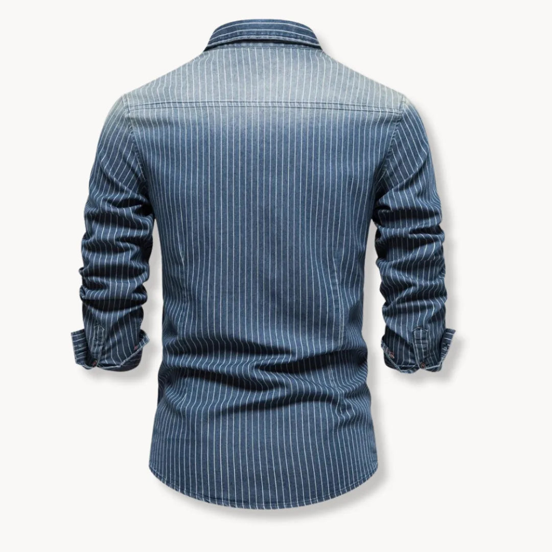 Denim overhemd met gestreept patroon en borstzakken