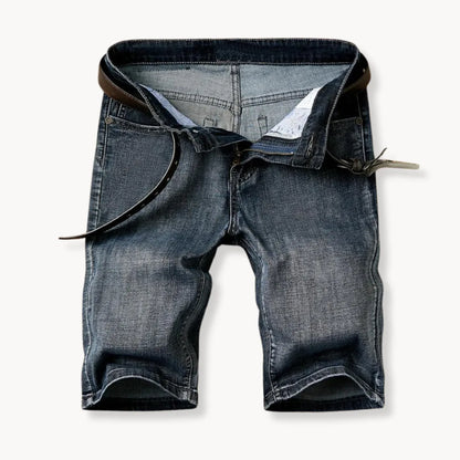 Denim shorts met rits- en knoopsluiting