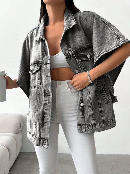 Losse Denimjas Halve Mouwen Casual Stijl - Mode Vibes