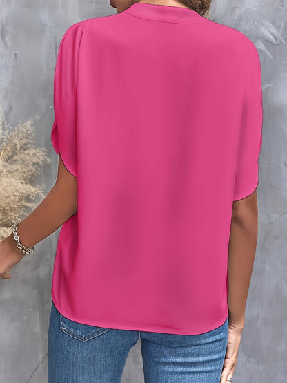 Vrouwelijke Blouse Split Hals Comfortabel en Stijlvol