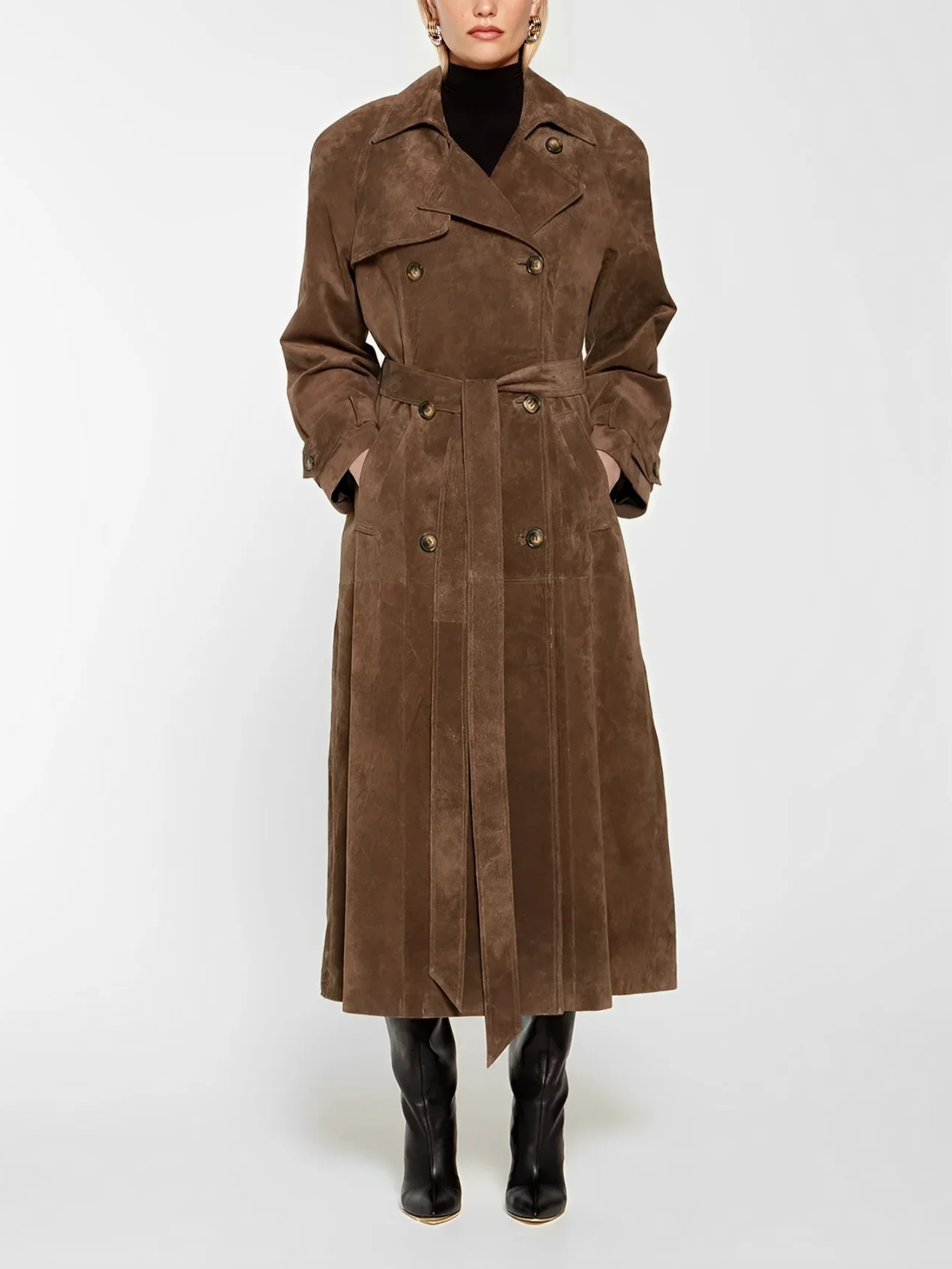 Bianca | Trench in pelle scamosciata
