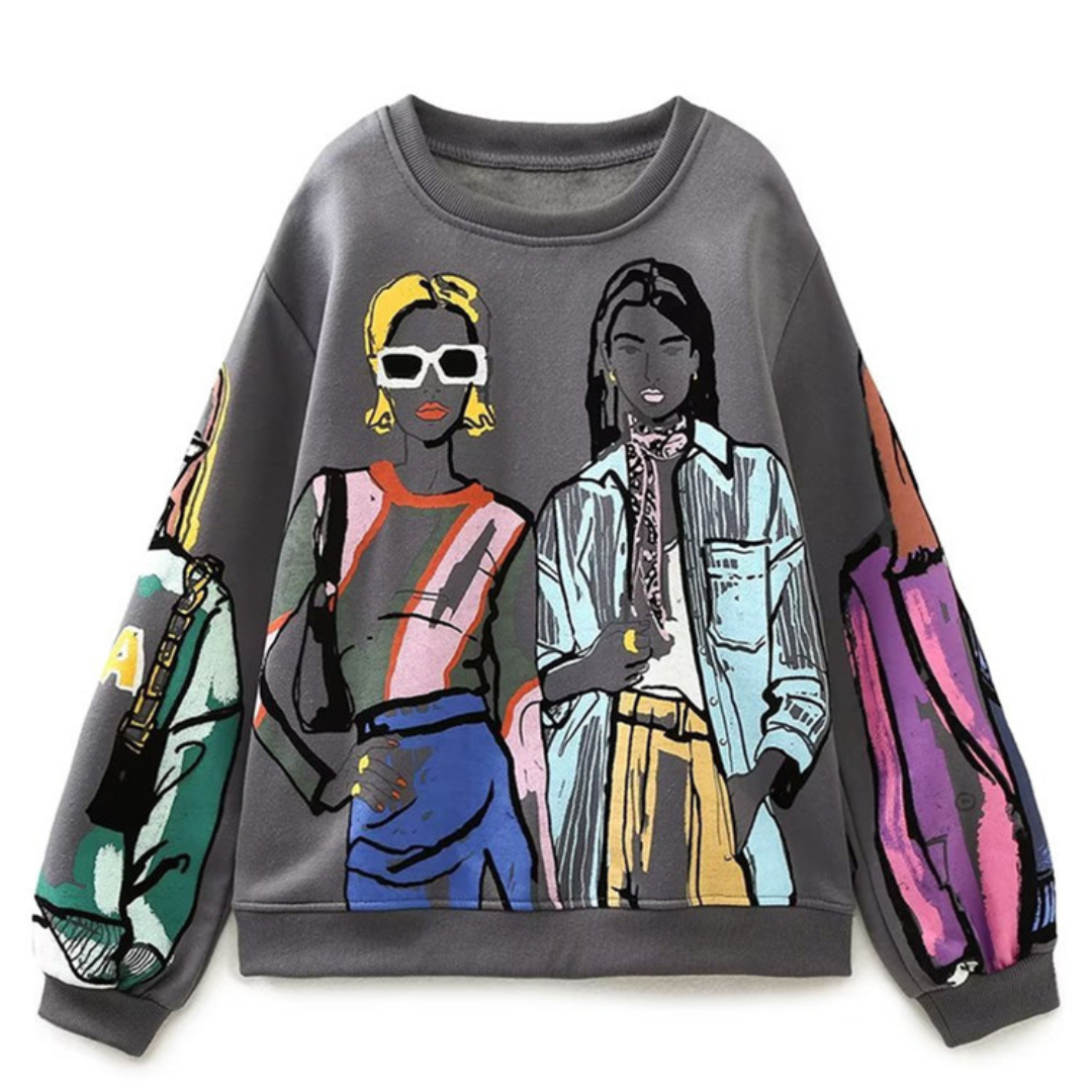 Wolprint Sweater Losvalmondig voor Vrouw - Mode Vibes