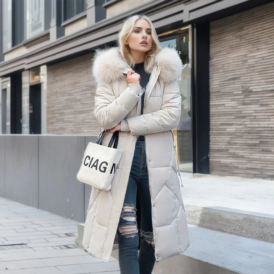 Dames Pufferjas Lange Warme Winterjas met Capuchon - Mode Vibes