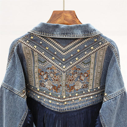 Boho Spijkerjasje Bloemenprint Met Franjes