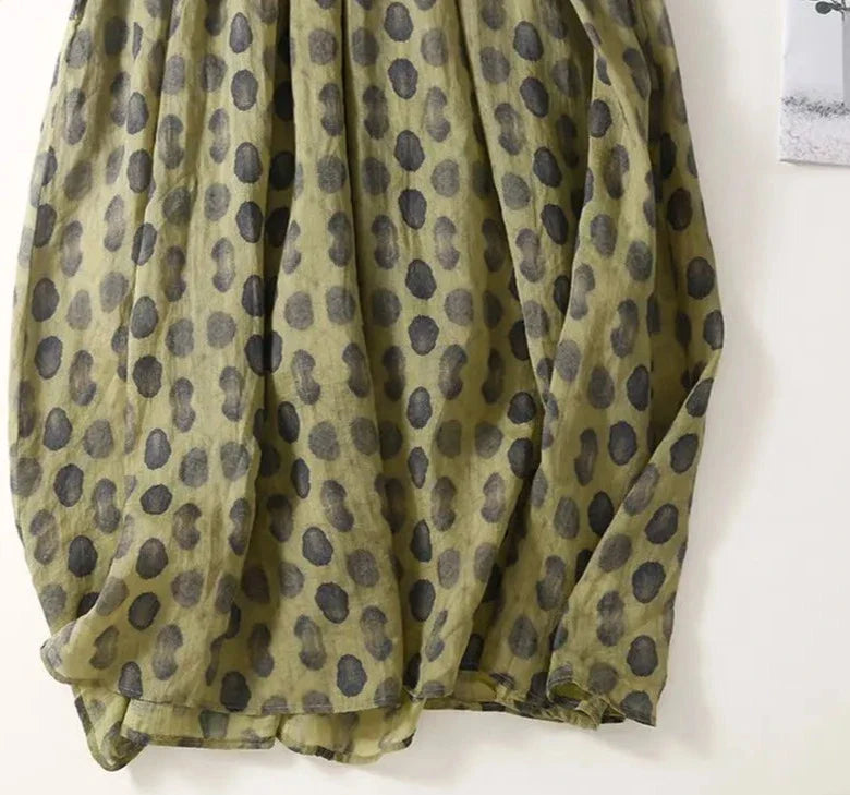 Stijlvolle Donkergroene Polka Dot Vintage Jurk met Elastische Taille