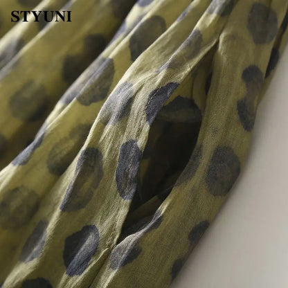 Stijlvolle Donkergroene Polka Dot Vintage Jurk met Elastische Taille