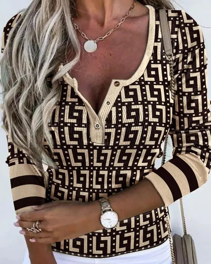 Vrouwelijke Top met Geometrische Print Dameskleding - Mode Vibes