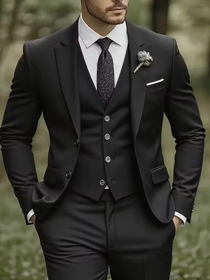 Driedelig heren pak met slim fit en glanzende afwerking