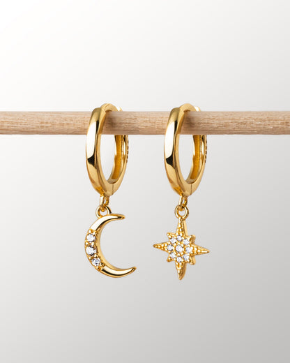 Oorbellen Maan en Ster Zilveren Cosmisch Design