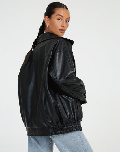 Leren Jas Oversized Comfortabel Trendy Losse Fit