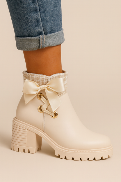 Dames Enkel Laarzen met Hak en Strik Detail - Mode Vibes