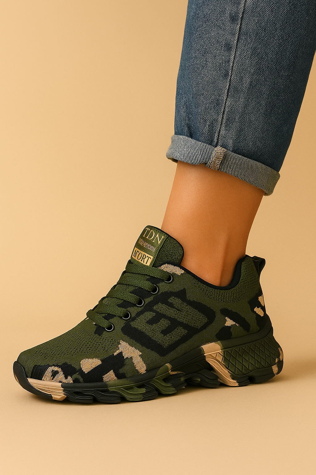 Dames Orthopedische Sneaker Groen Army Print Comfortabel - Mode Vibes