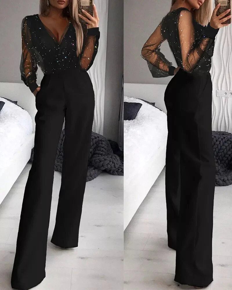 Glitter Jumpsuit Zwart Feestelijk Aurora - Mode Vibes