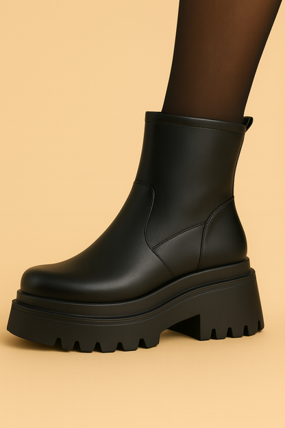 Dames Enkellaarsjes Zwarte Platformzool Warme Voering - Mode Vibes