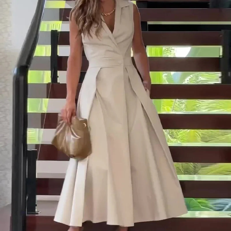 ModeGlorie Effen Kleur Single Button Suit Jurk