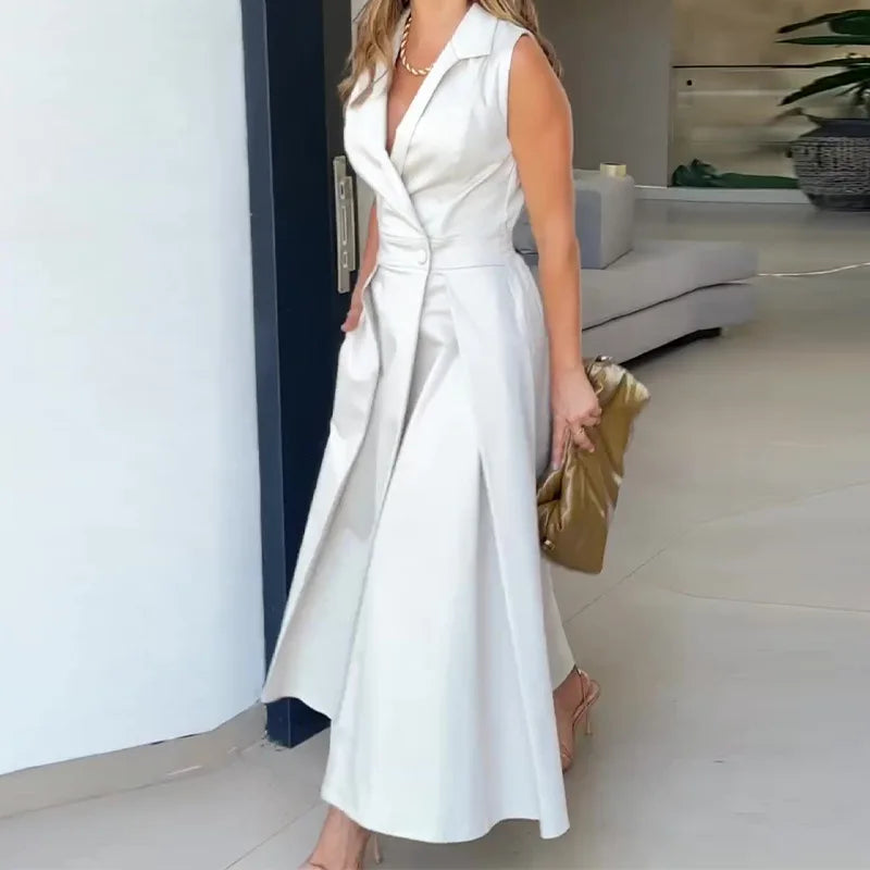 ModeGlorie Effen Kleur Single Button Suit Jurk