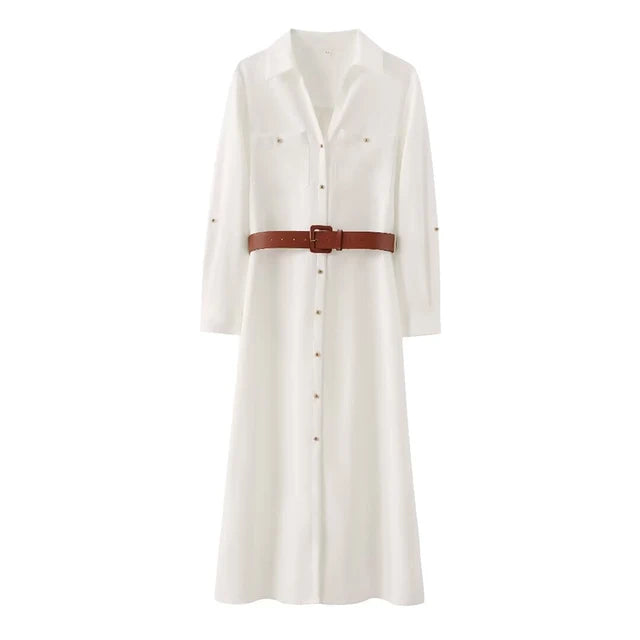 LuxeModa Solide Riemzak Maxi Jurk