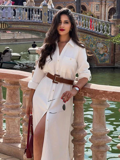 LuxeModa Solide Riemzak Maxi Jurk