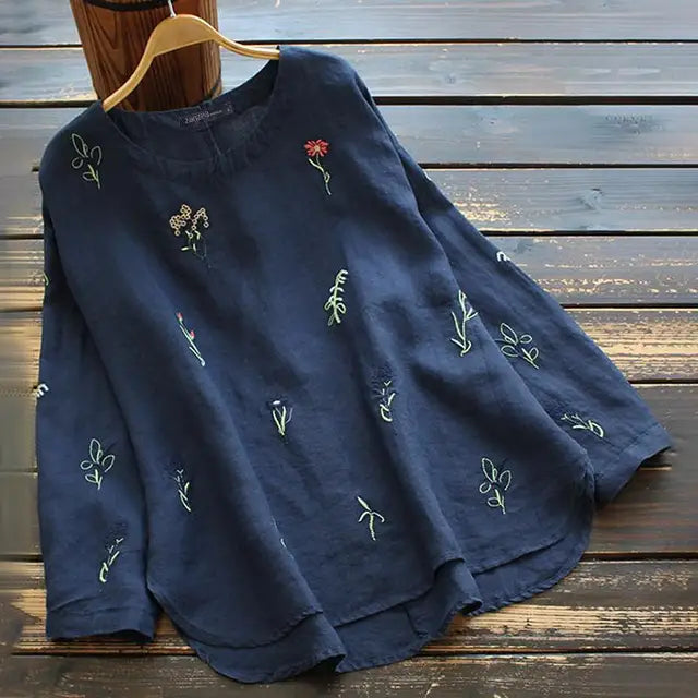 Geborduurde Bloemenblouse voor Vrouwen met Lange Mouwen