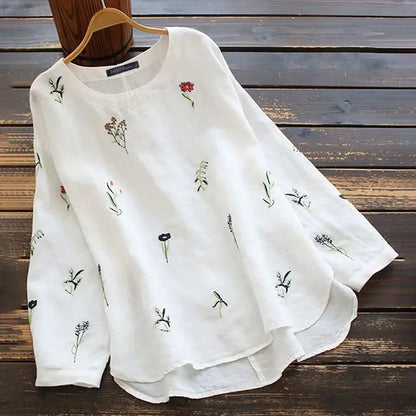 Geborduurde Bloemenblouse voor Vrouwen met Lange Mouwen