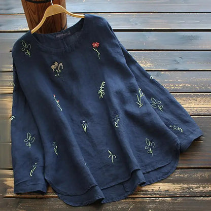 Geborduurde Bloemenblouse voor Vrouwen met Lange Mouwen