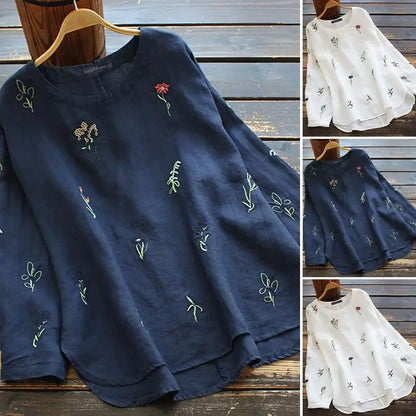 Geborduurde Bloemenblouse voor Vrouwen met Lange Mouwen